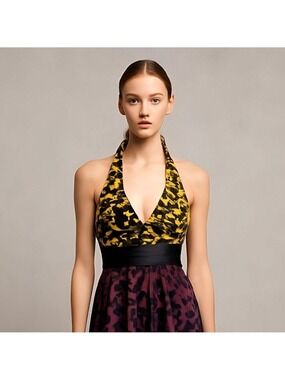 Express Purple Yellow Silk Chiffon Halter Top Size 0